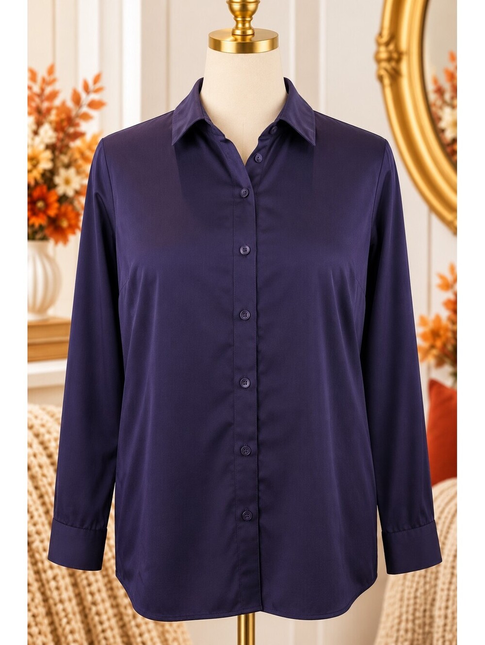 Coldwater Creek No Iron Purple Button Down Shirt Women XL 16 100% Cotton